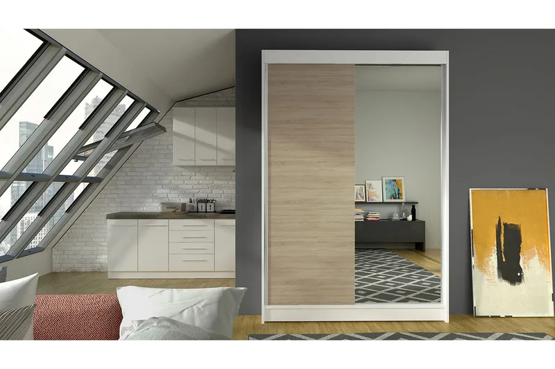 Garderob Lino LED-belysning - Vit/Ek - Förvaring - Garderober & garderobssystem