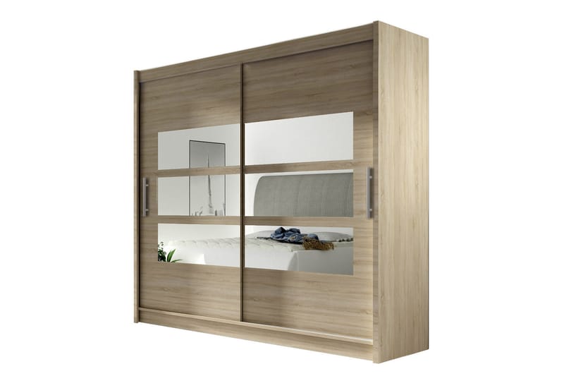 Garderob London 180 cm Skjutdörrar Delad Spegel - Beige/Trä/Natur - Förvaring - Garderober & garderobssystem