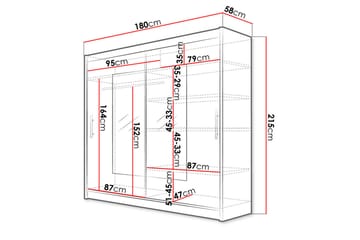 Garderob London 180 cm Skjutdörrar Smal Fyrkantig Spegel - Vit - Förvaring - Garderober & garderobssystem