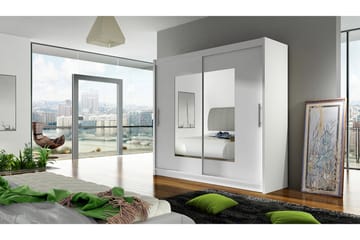 Garderob London 180 cm Skjutdörrar Smal Fyrkantig Spegel - Vit - Förvaring - Garderober & garderobssystem