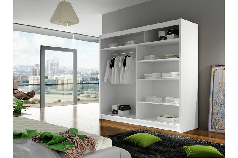 Garderob London 180x57x215 cm - Beige|Vit - Förvaring - Garderober & garderobssystem