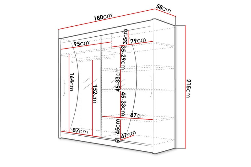 Garderob London 180x57x215 cm - Beige|Vit - Förvaring - Garderober & garderobssystem