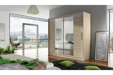 Garderob London 180x57x215 cm - Beige|Vit - Förvaring - Garderober & garderobssystem