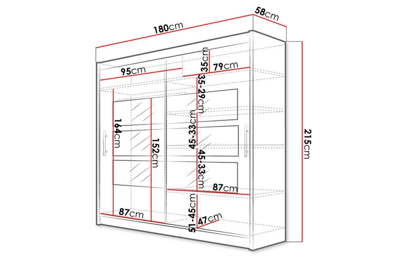Garderob London 180x57x215 cm - Vit - Förvaring - Garderober & garderobssystem