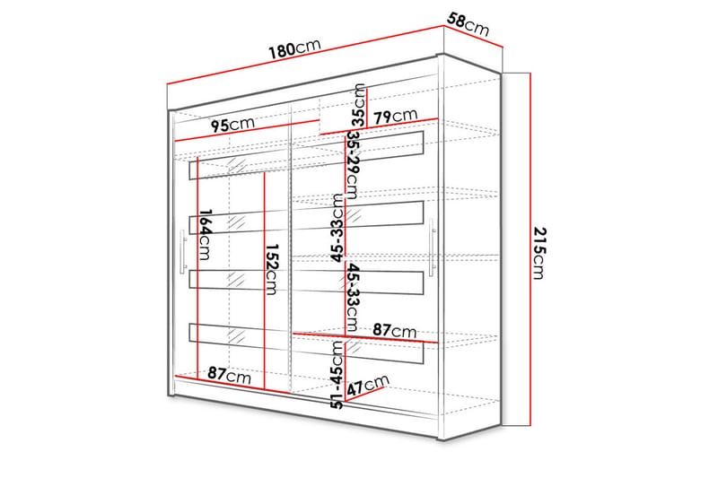 Garderob London 180x57x215 cm - Vit/Svart - Förvaring - Garderober & garderobssystem