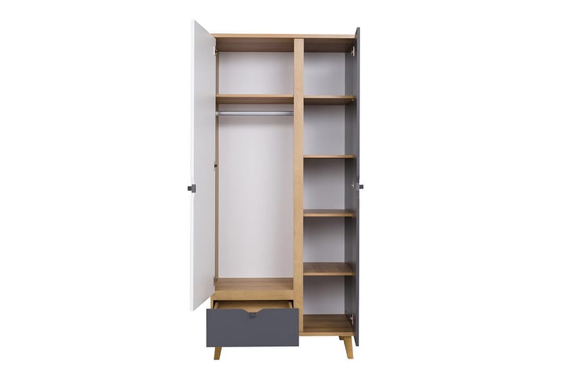 Garderob Lyseme 90 cm - Vit/Grå/Trä - Förvaring - Garderober & garderobssystem