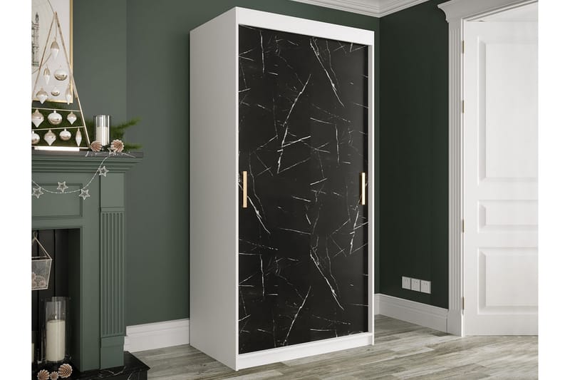 Garderob Marmesa 100 cm Marmormönster - Vit/Svart/Guld - Förvaring - Garderober & garderobssystem