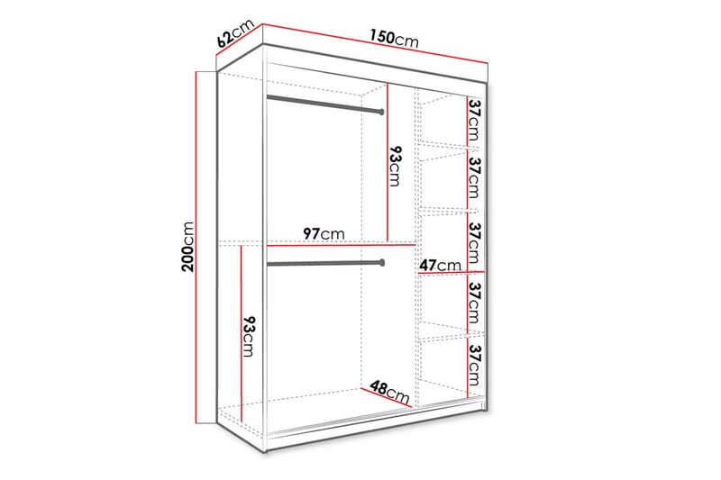 Garderob Marmesa 150 cm Marmormönster - Svart - Garderober & garderobssystem - Garderobsskåp