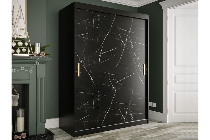 Garderob Marmesa 150 cm Marmormönster - Svart - Förvaring - Garderober & garderobssystem