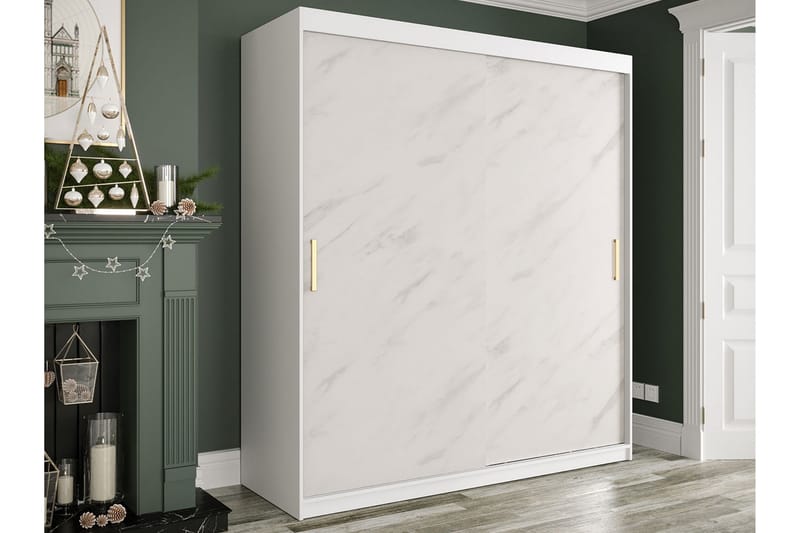 Garderob Marmesa 180 cm Marmormönster - Vit/Guld - Förvaring - Garderober & garderobssystem