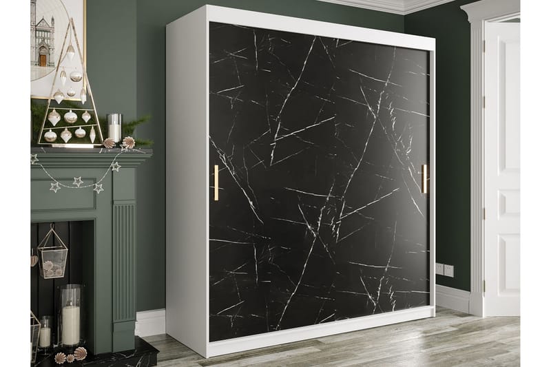 Garderob Marmesa 180 cm Marmormönster - Vit/Svart/Guld - Förvaring - Garderober & garderobssystem