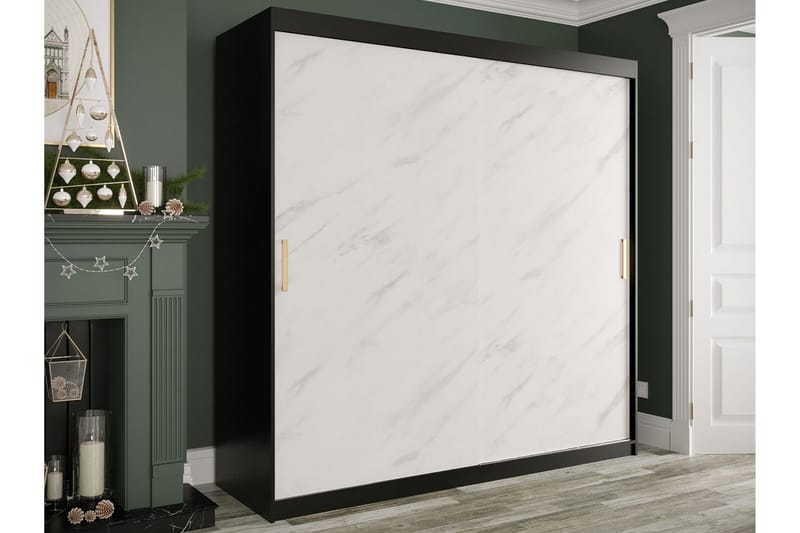 Garderob Marmesa 200 cm Marmormönster - Svart/Vit/Guld - Förvaring - Garderober & garderobssystem