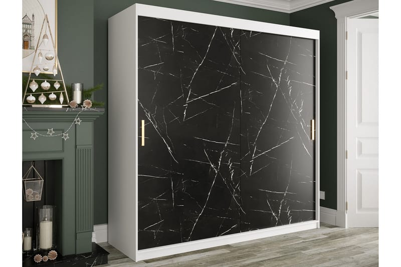 Garderob Marmesa 200 cm Marmormönster - Vit/Svart/Guld - Förvaring - Garderober & garderobssystem