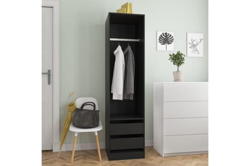 Garderob med lådor svart 50x50x200 cm spånskiva - Svart - Garderober & garderobssystem - Garderobsskåp