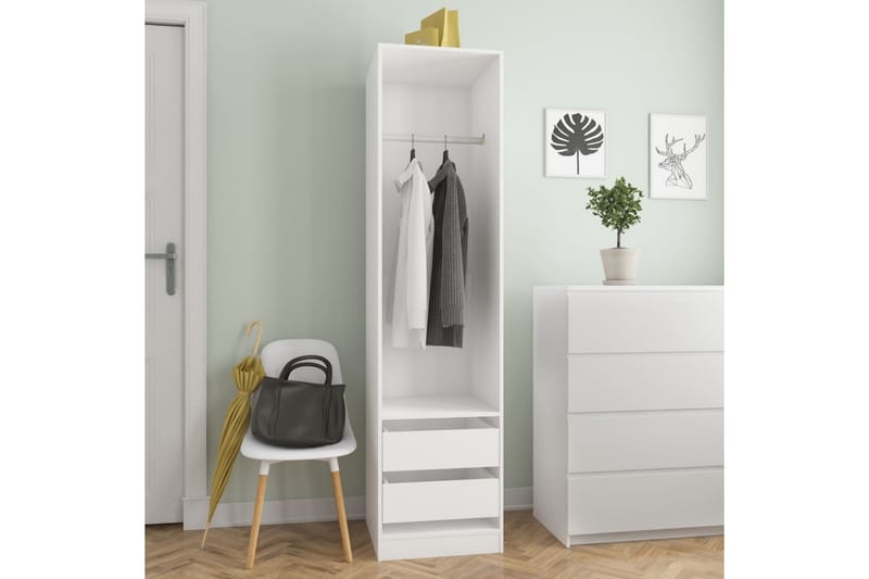 Garderob med lådor vit 50x50x200 cm spånskiva - Vit - Garderober & garderobssystem - Garderobsskåp