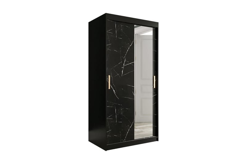 Garderob med Spegel Marmesa 100 cm Marmormönster - Svart - Garderober & garderobssystem