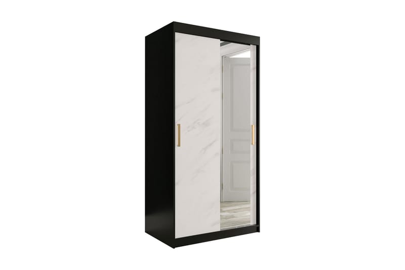 Garderob med Spegel Marmesa 100 cm Marmormönster - Svart/Vit/Guld - Garderober & garderobssystem