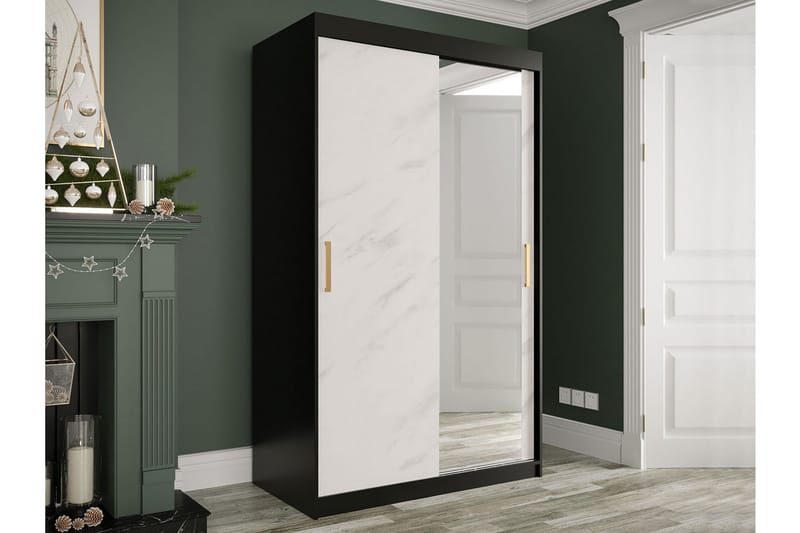 Garderob med Spegel Marmesa 120 cm Marmormönster - Svart/Vit/Guld - Förvaring - Garderober & garderobssystem