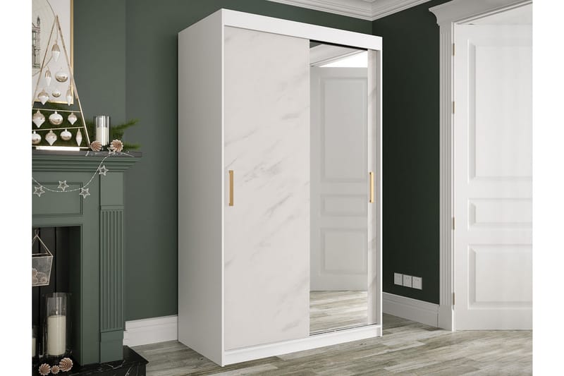 Garderob med Spegel Marmesa 120 cm Marmormönster - Vit/Guld - Förvaring - Garderober & garderobssystem