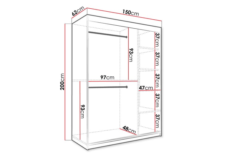 Garderob med Spegel Marmesa 150 cm Marmormönster - Svart - Garderober & garderobssystem