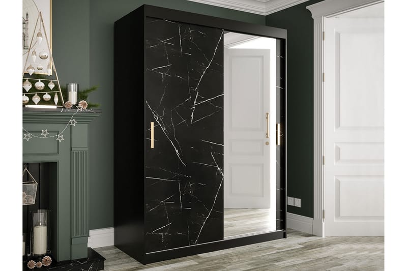 Garderob med Spegel Marmesa 150 cm Marmormönster - Svart - Förvaring - Garderober & garderobssystem
