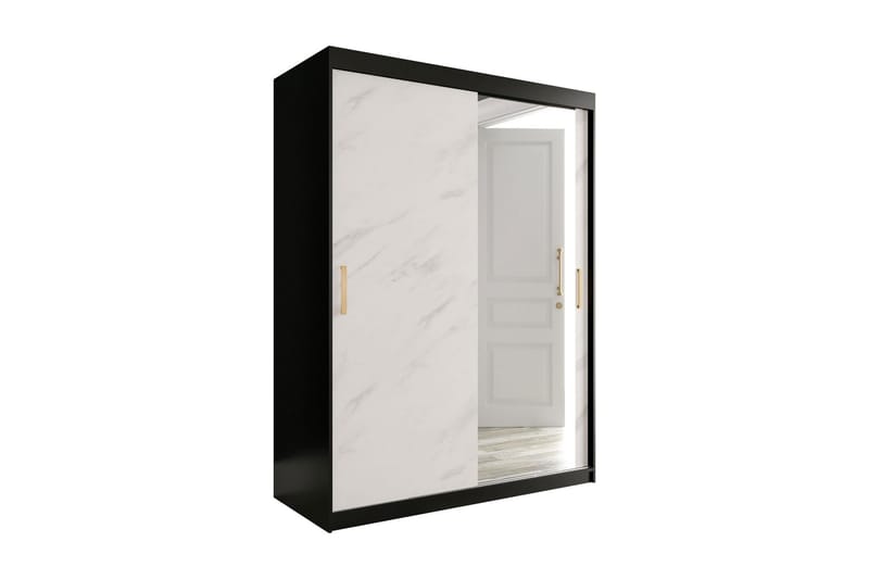 Garderob med Spegel Marmesa 150 cm Marmormönster - Svart/Vit/Guld - Garderober & garderobssystem