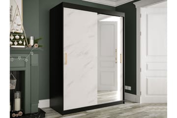 Garderob med Spegel Marmesa 150 cm Marmormönster - Svart/Vit/Guld - Förvaring - Garderober & garderobssystem