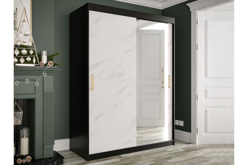 Garderob med Spegel Marmesa 150 cm Marmormönster - Svart/Vit/Guld - Förvaring - Garderober & garderobssystem
