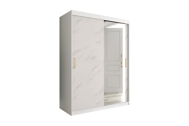 Garderob med Spegel Marmesa 150 cm Marmormönster - Vit/Guld - Garderober & garderobssystem