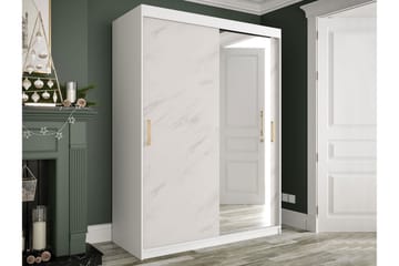 Garderob med Spegel Marmesa 150 cm Marmormönster - Vit/Guld - Förvaring - Garderober & garderobssystem