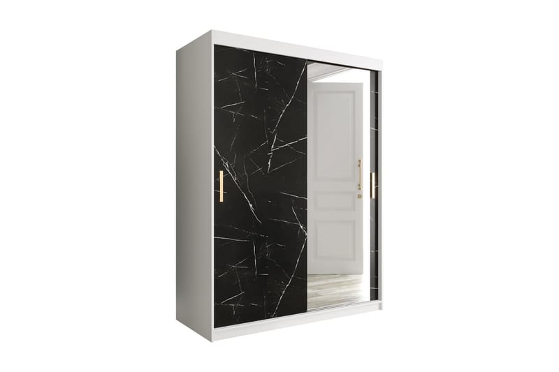 Garderob med Spegel Marmesa 150 cm Marmormönster - Vit/Svart/Guld - Garderober & garderobssystem