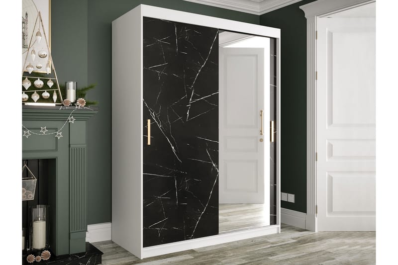 Garderob med Spegel Marmesa 150 cm Marmormönster - Vit/Svart/Guld - Förvaring - Garderober & garderobssystem