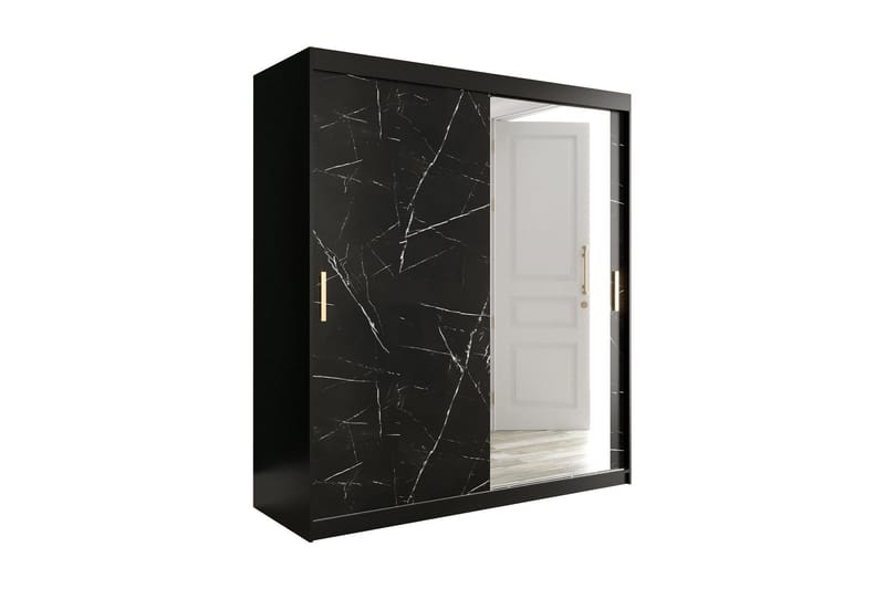 Garderob med Spegel Marmesa 180 cm Marmormönster - Svart - Garderober & garderobssystem