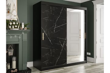 Garderob med Spegel Marmesa 180 cm Marmormönster - Svart - Förvaring - Garderober & garderobssystem