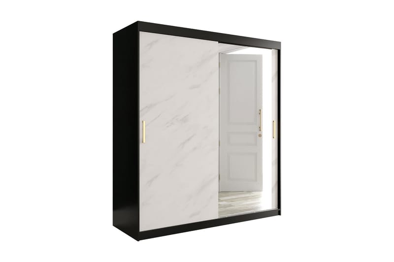 Garderob med Spegel Marmesa 180 cm Marmormönster - Svart/Vit/Guld - Garderober & garderobssystem - Barngarderob