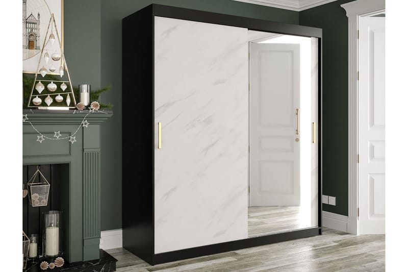 Garderob med Spegel Marmesa 180 cm Marmormönster - Svart/Vit/Guld - Förvaring - Garderober & garderobssystem