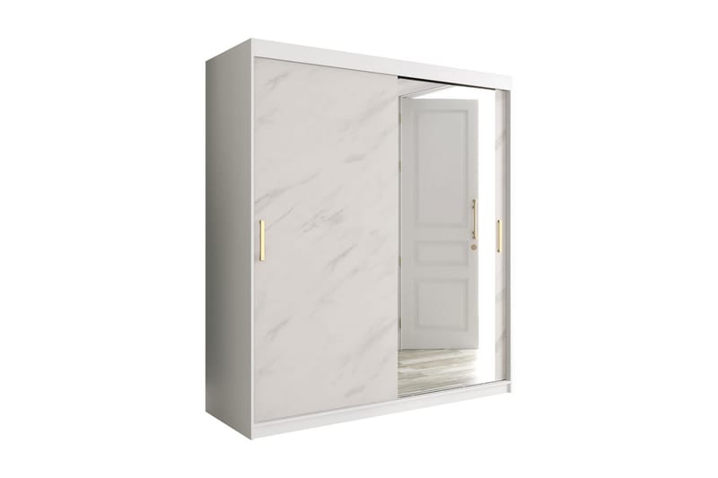 Garderob med Spegel Marmesa 180 cm Marmormönster - Vit/Guld - Garderober & garderobssystem