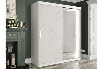 Garderob med Spegel Marmesa 180 cm Marmormönster - Vit/Guld - Förvaring - Garderober & garderobssystem
