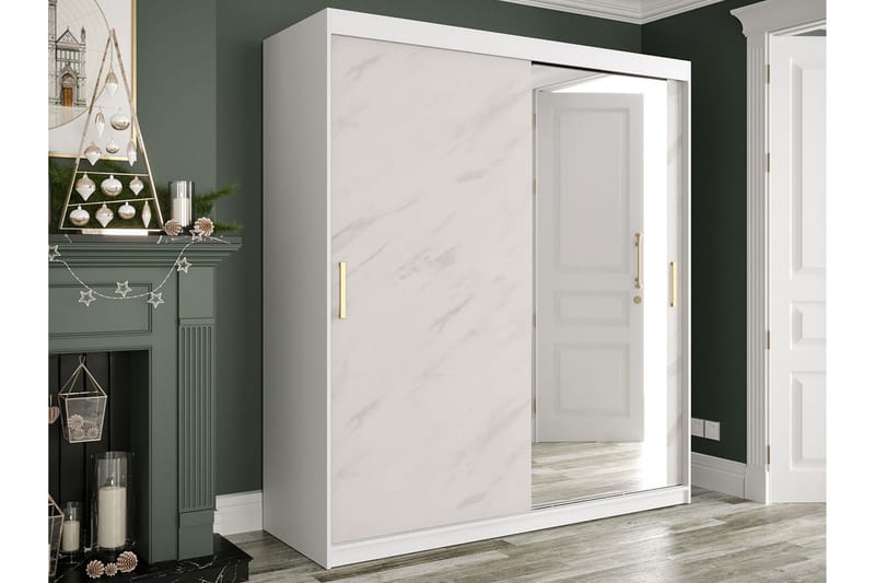 Garderob med Spegel Marmesa 180 cm Marmormönster - Vit/Guld - Förvaring - Garderober & garderobssystem