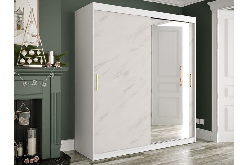 Garderob med Spegel Marmesa 180 cm Marmormönster - Vit/Guld - Garderober & garderobssystem