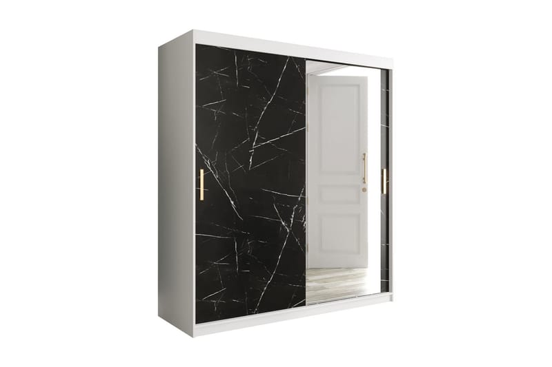 Garderob med Spegel Marmesa 180 cm Marmormönster - Vit/Svart/Guld - Garderober & garderobssystem