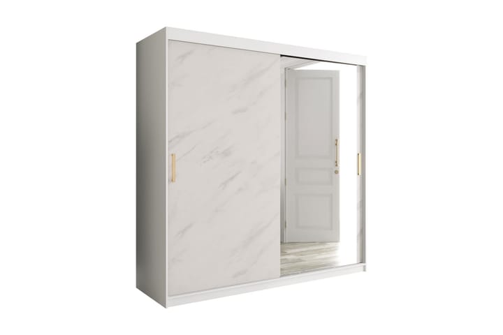 Garderob med Spegel Marmesa 200 cm Marmormönster - Vit/Guld - Garderober & garderobssystem