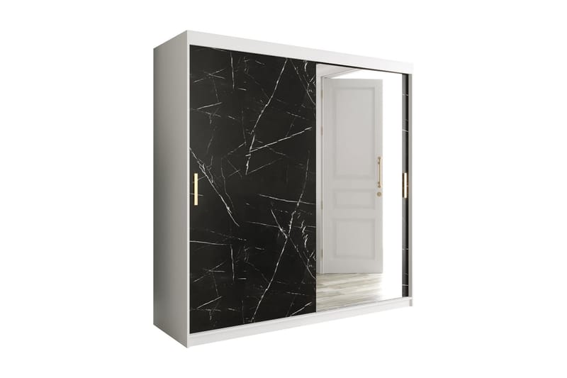 Garderob med Spegel Marmesa 200 cm Marmormönster - Vit/Svart/Guld - Garderober & garderobssystem