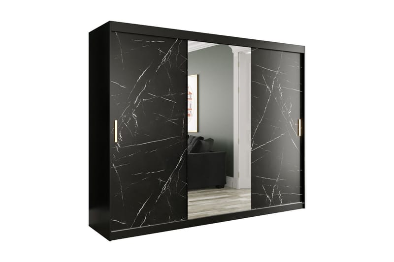 Garderob med Spegel Marmesa 250 cm Marmormönster - Svart - Garderober & garderobssystem