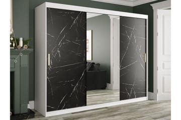 Garderob med Spegel Marmesa 250 cm Marmormönster - Vit/Svart/Guld - Förvaring - Garderober & garderobssystem