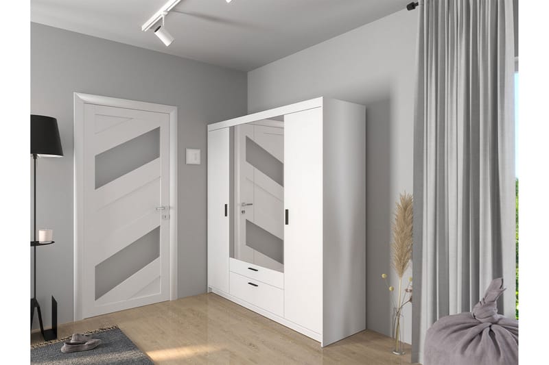 Garderob med Spegel Sveaborg 53x190x176,3 cm - Vit - Garderober & garderobssystem