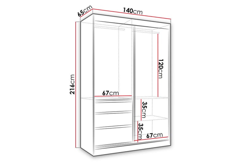 Garderob med Spegel Thiote 140x216x65 cm - Svart - Garderober & garderobssystem