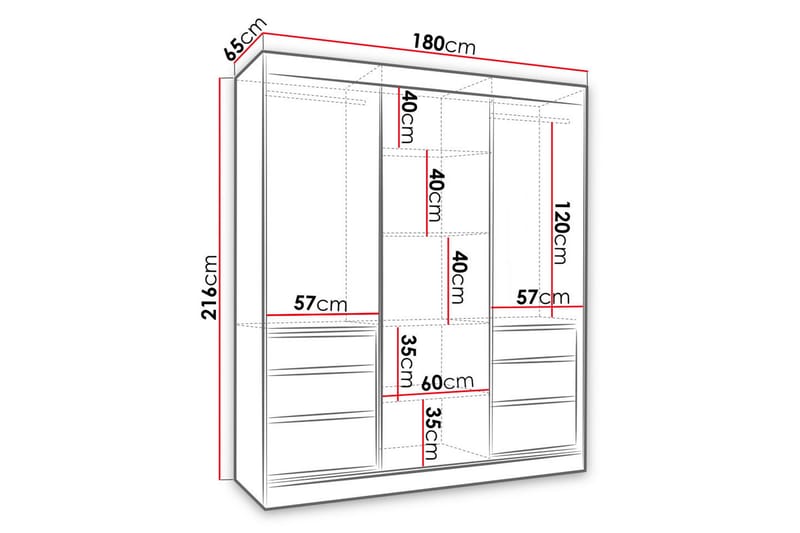 Garderob med Spegel Thiote 180x216x65 cm - Svart - Garderober & garderobssystem