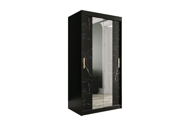 Garderob med Speglar Kant Marmesa 100 cm Marmormönster - Svart - Garderober & garderobssystem