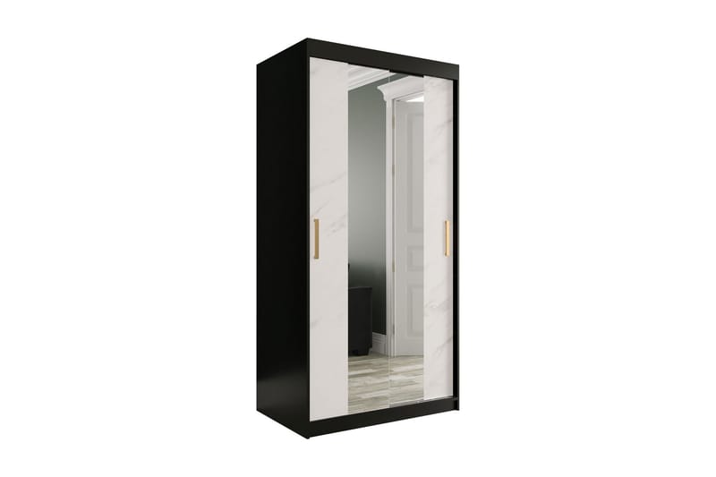 Garderob med Speglar Kant Marmesa 100 cm Marmormönster - Svart/Vit/Guld - Garderober & garderobssystem